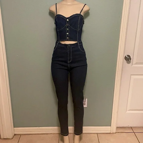 Fashion Nova Denim Jumpsuit - Picture 1 of 4